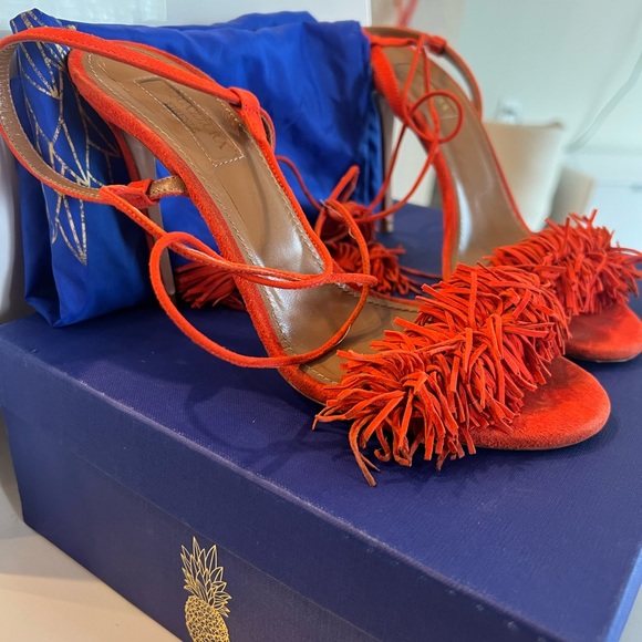 Coveted Red/Clementine Aquazzura Wild Thing Sandal Heel - Picture 5 of 9